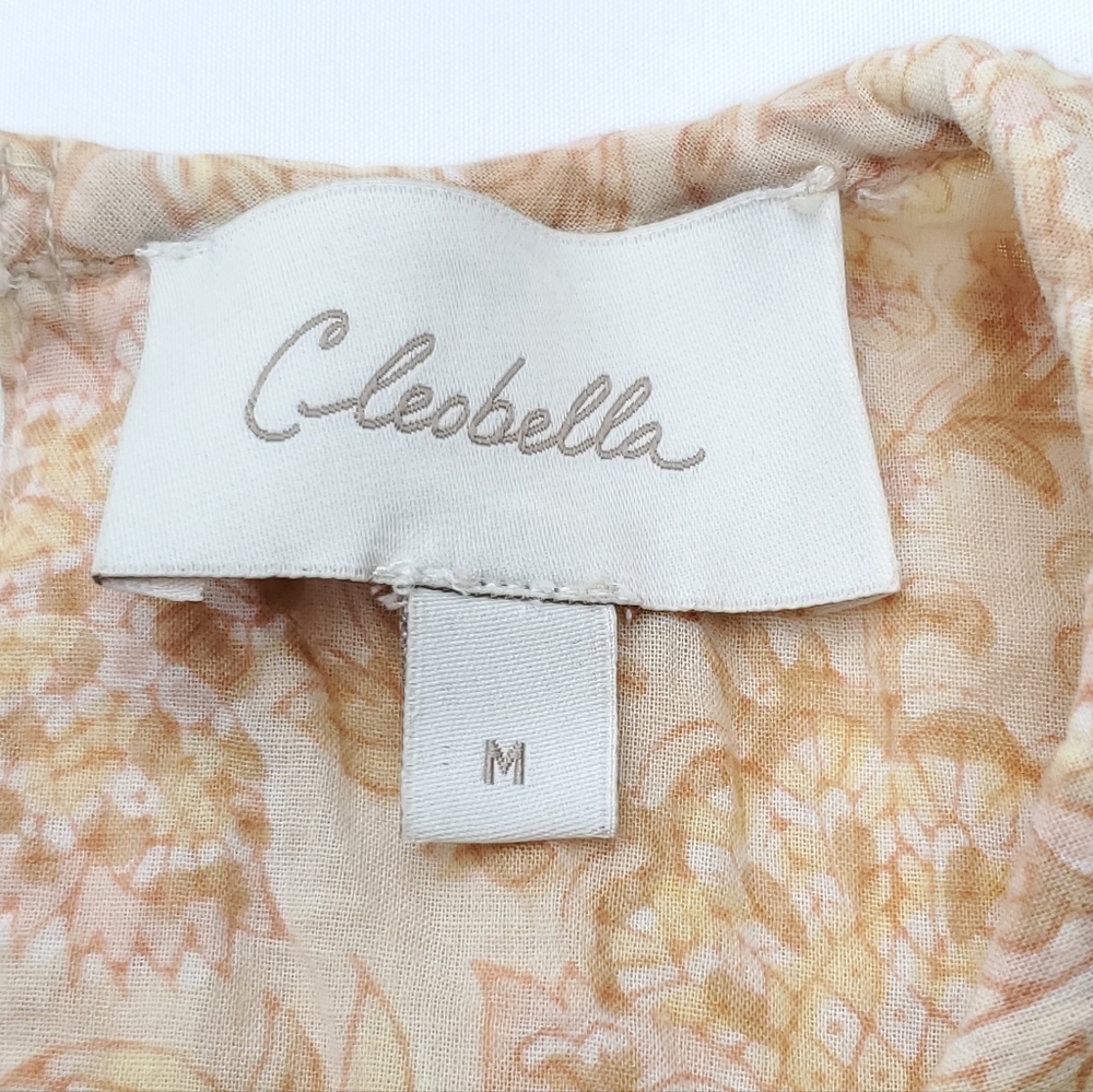 CLEOBELLA Revolve Rosy Mini Dress in Tamil Block Print Tan Boho Organic Cotton M - Picture 2 of 11